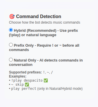 Music Bot command detection options